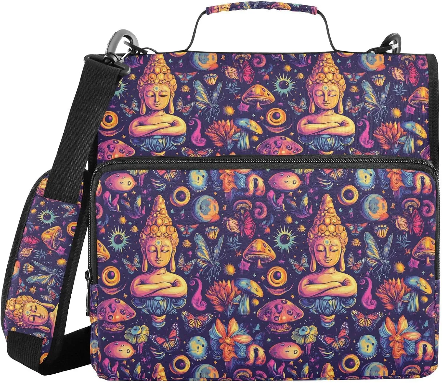 Peace Sign Acid Zipper Binder 3 Ring 1.5 Inch Binder Organizer Bag 500 Sheets Capacity Multi-Pocket with Shoulder Strap for School Office