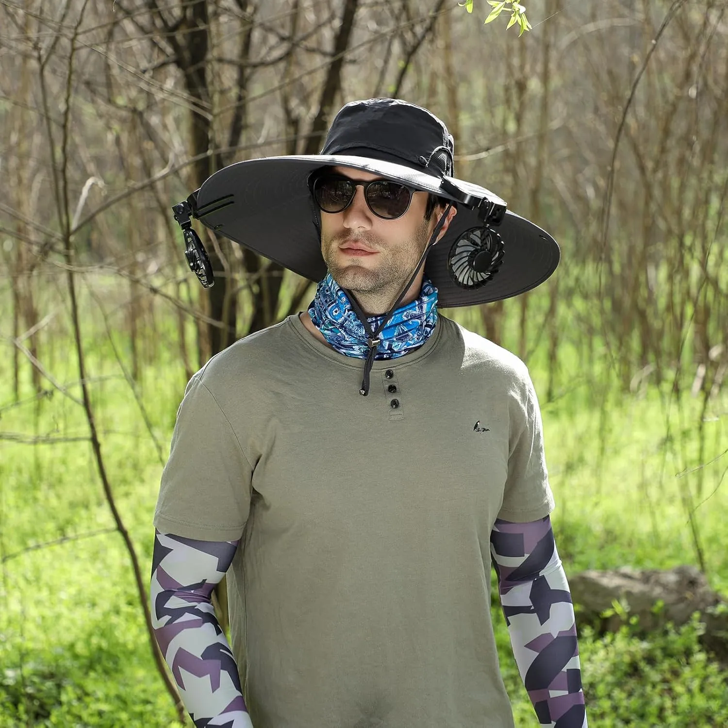 Peicees Men Wide Brim Sun Hats UPF50  Waterproof Breathable Bucket Hat with Removable Top for Fishing Hiking Camping Hunting