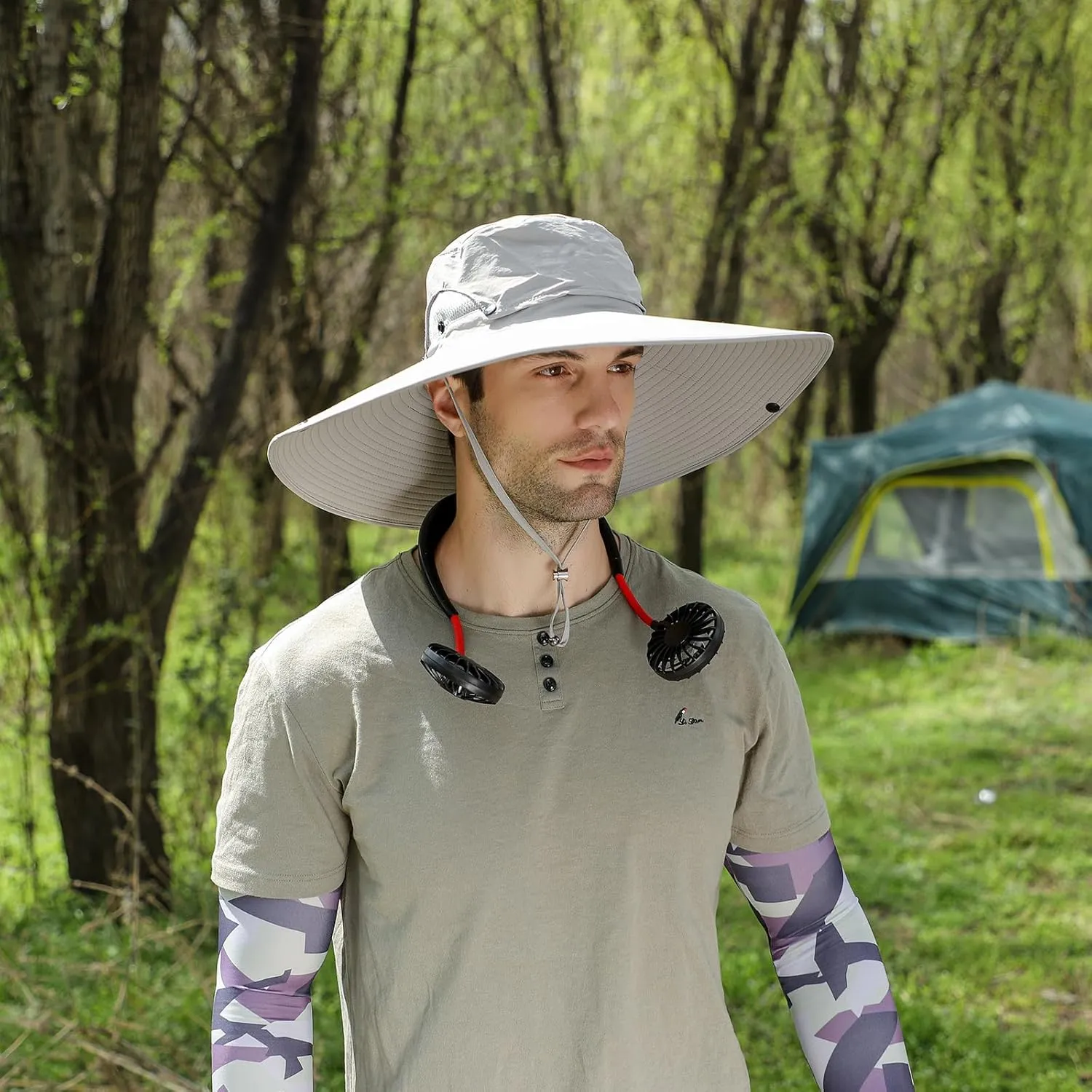 Peicees Men Wide Brim Sun Hats UPF50  Waterproof Breathable Bucket Hat with Removable Top for Fishing Hiking Camping Hunting