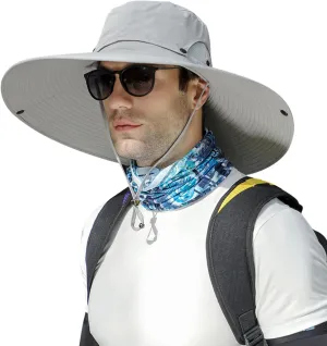 Peicees Men Wide Brim Sun Hats UPF50  Waterproof Breathable Bucket Hat with Removable Top for Fishing Hiking Camping Hunting