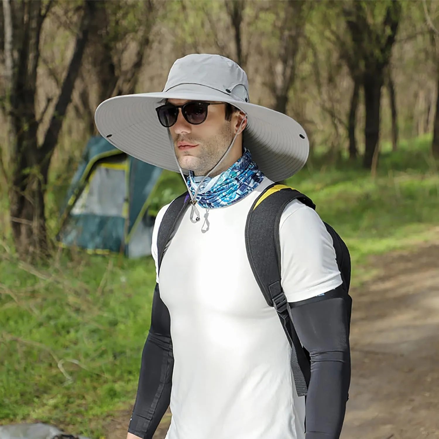 Peicees Men Wide Brim Sun Hats UPF50  Waterproof Breathable Bucket Hat with Removable Top for Fishing Hiking Camping Hunting