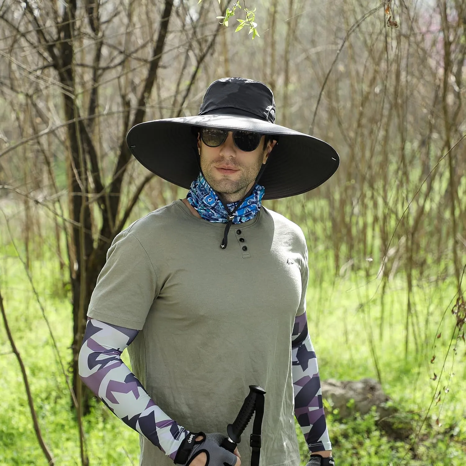 Peicees Men Wide Brim Sun Hats UPF50  Waterproof Breathable Bucket Hat with Removable Top for Fishing Hiking Camping Hunting