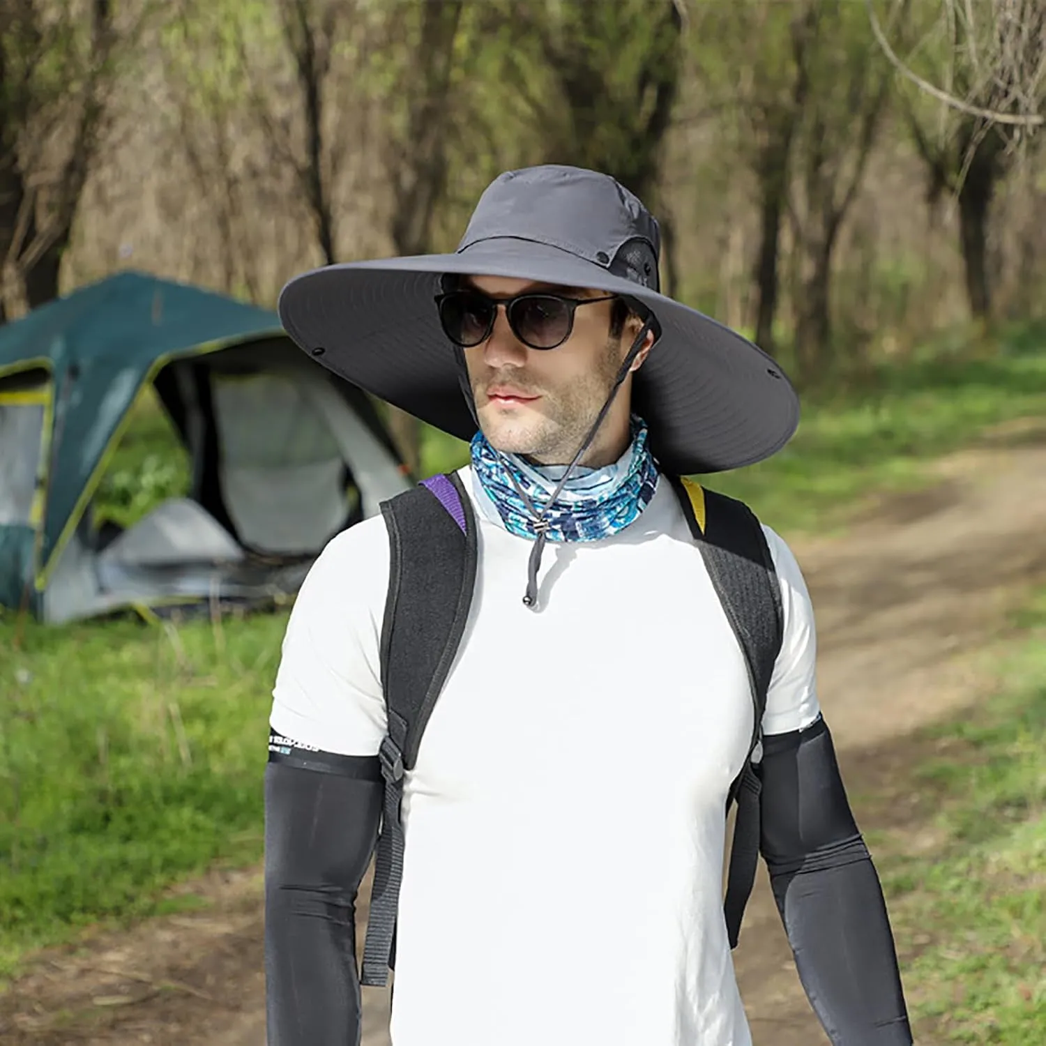 Peicees Men Wide Brim Sun Hats UPF50  Waterproof Breathable Bucket Hat with Removable Top for Fishing Hiking Camping Hunting