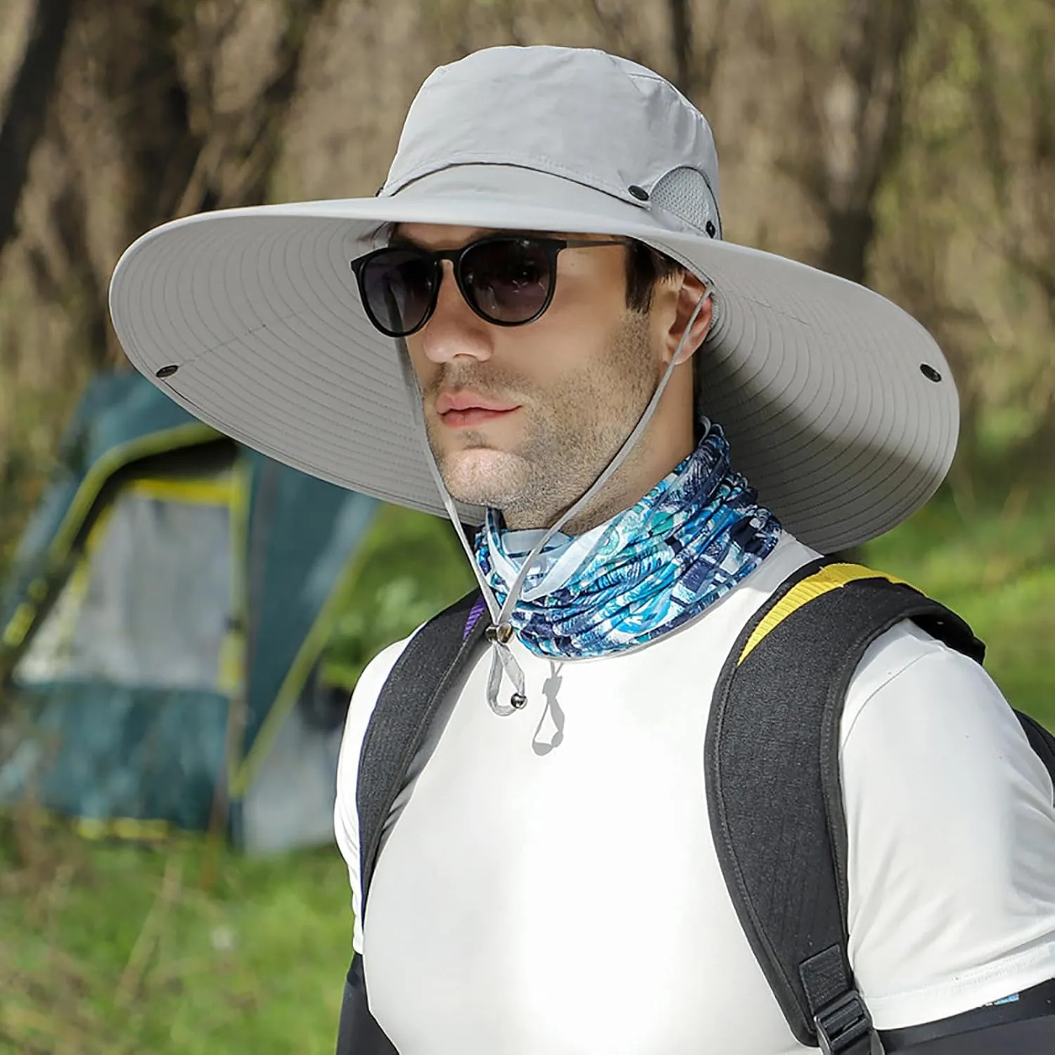 Peicees Men Wide Brim Sun Hats UPF50  Waterproof Breathable Bucket Hat with Removable Top for Fishing Hiking Camping Hunting