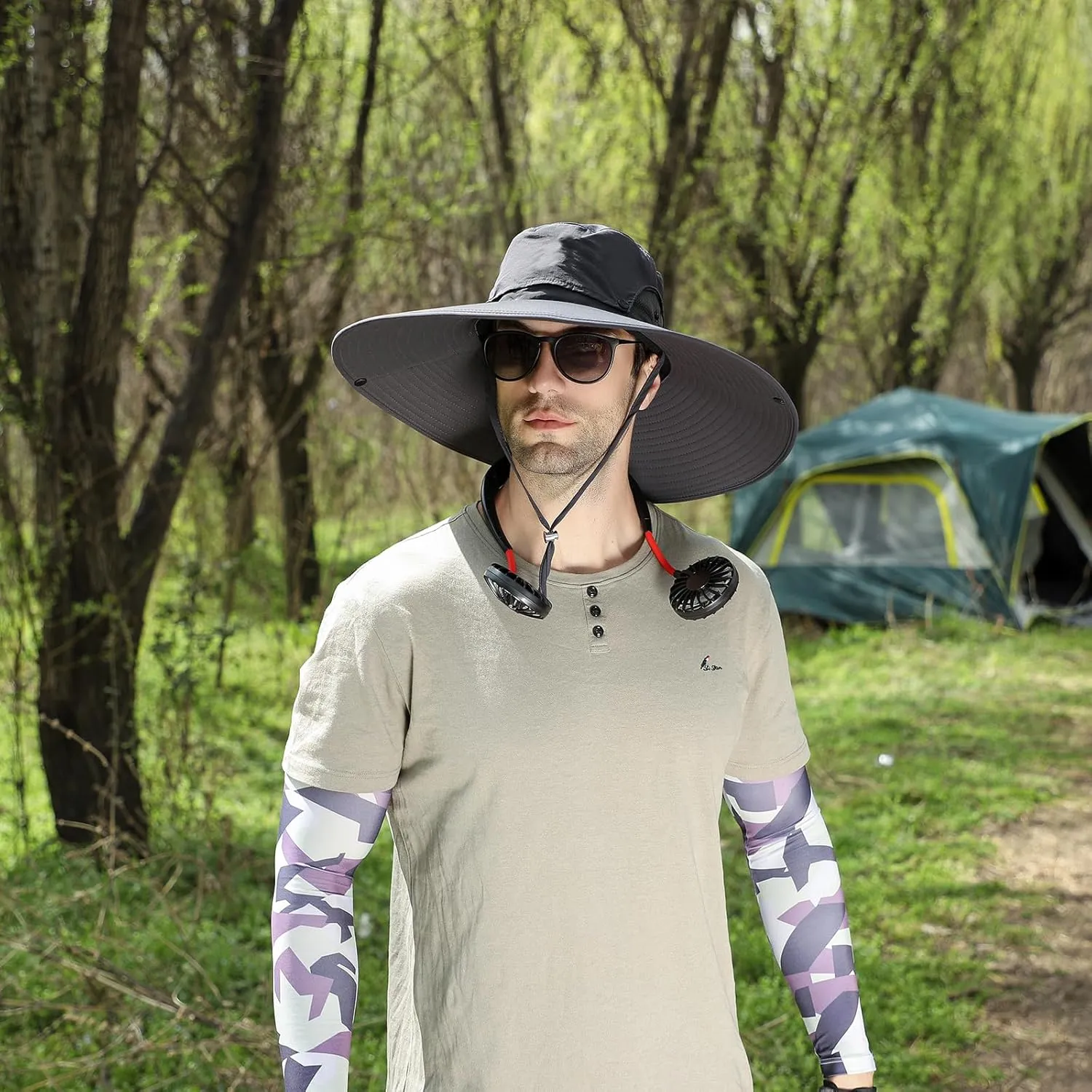 Peicees Men Wide Brim Sun Hats UPF50  Waterproof Breathable Bucket Hat with Removable Top for Fishing Hiking Camping Hunting