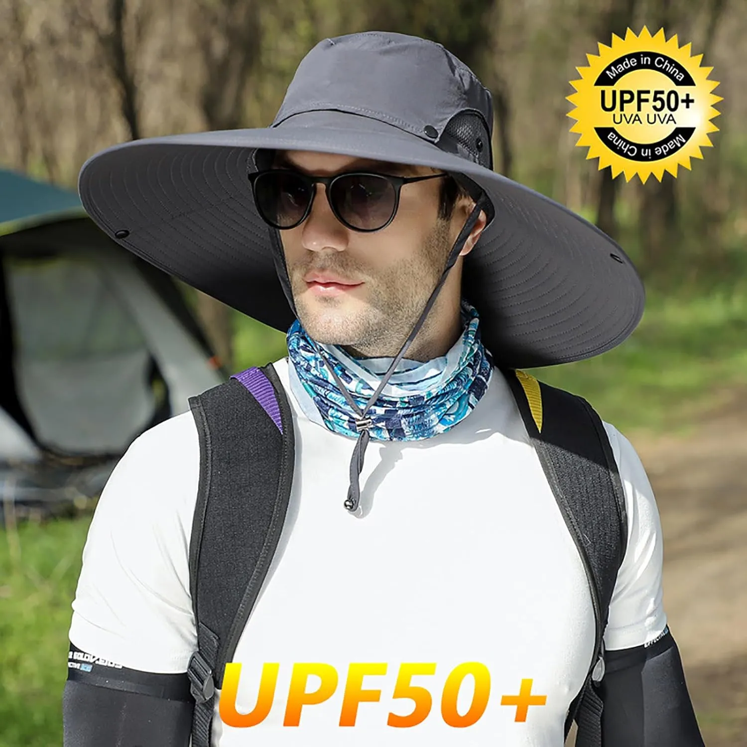 Peicees Men Wide Brim Sun Hats UPF50  Waterproof Breathable Bucket Hat with Removable Top for Fishing Hiking Camping Hunting
