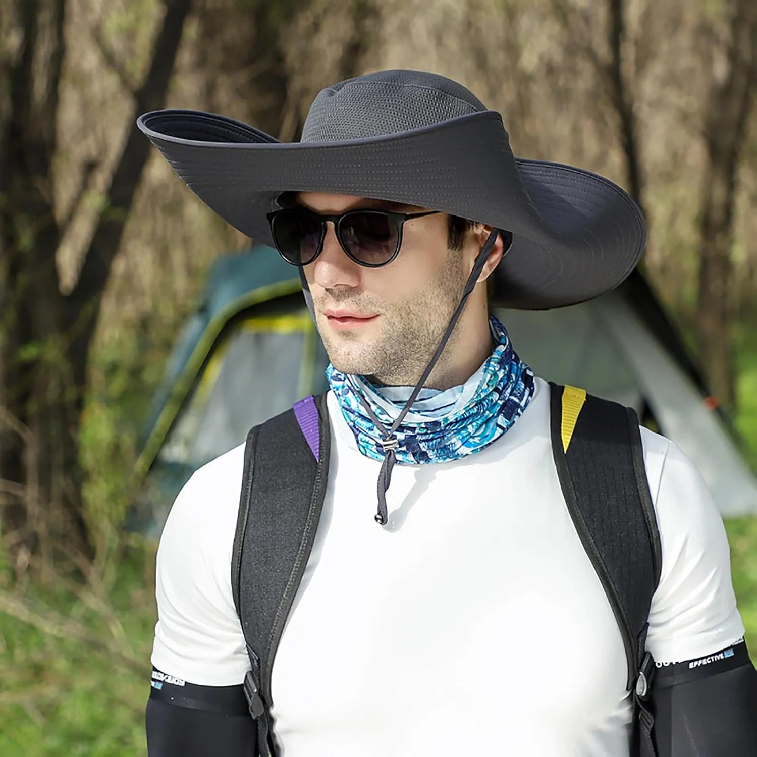 Peicees Men Wide Brim Sun Hats UPF50  Waterproof Breathable Bucket Hat with Removable Top for Fishing Hiking Camping Hunting