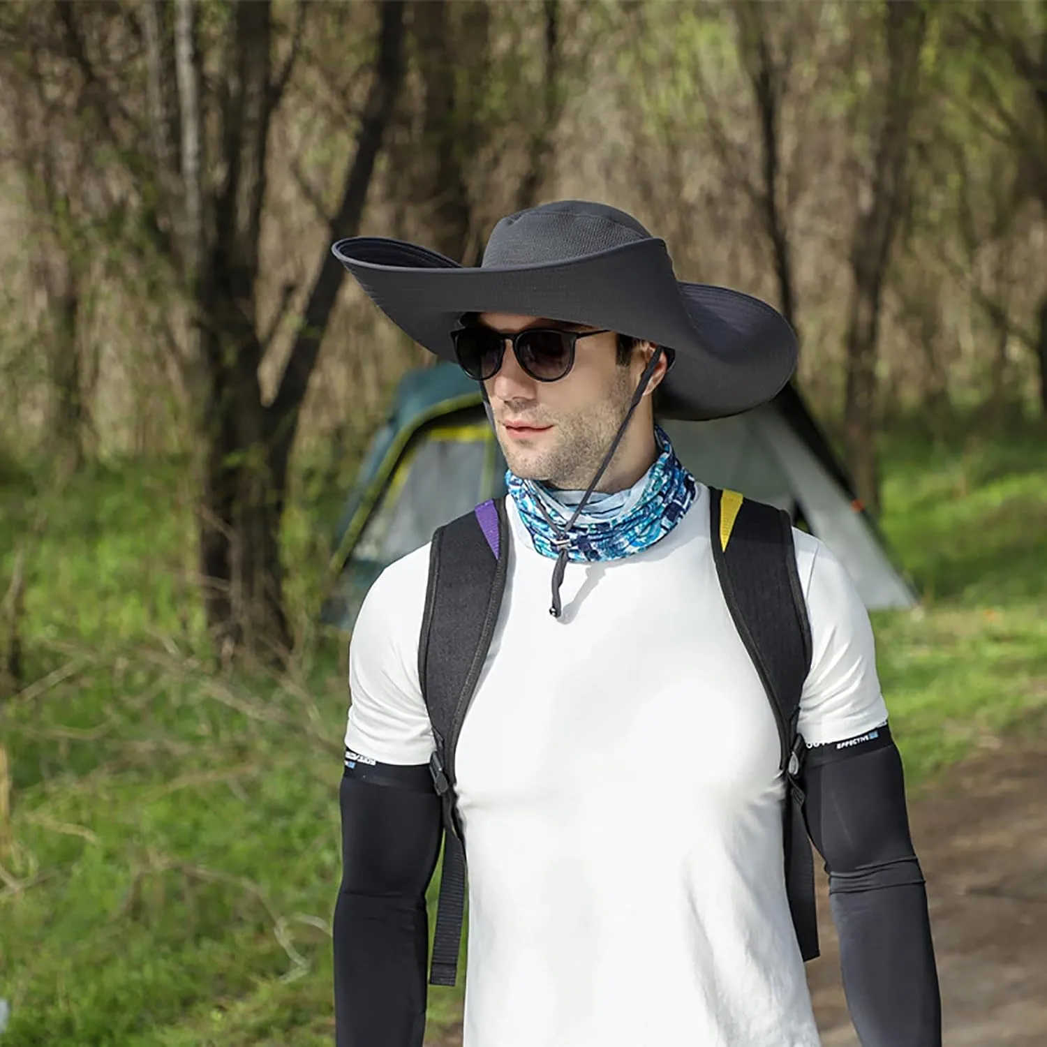 Peicees Men Wide Brim Sun Hats UPF50  Waterproof Breathable Bucket Hat with Removable Top for Fishing Hiking Camping Hunting