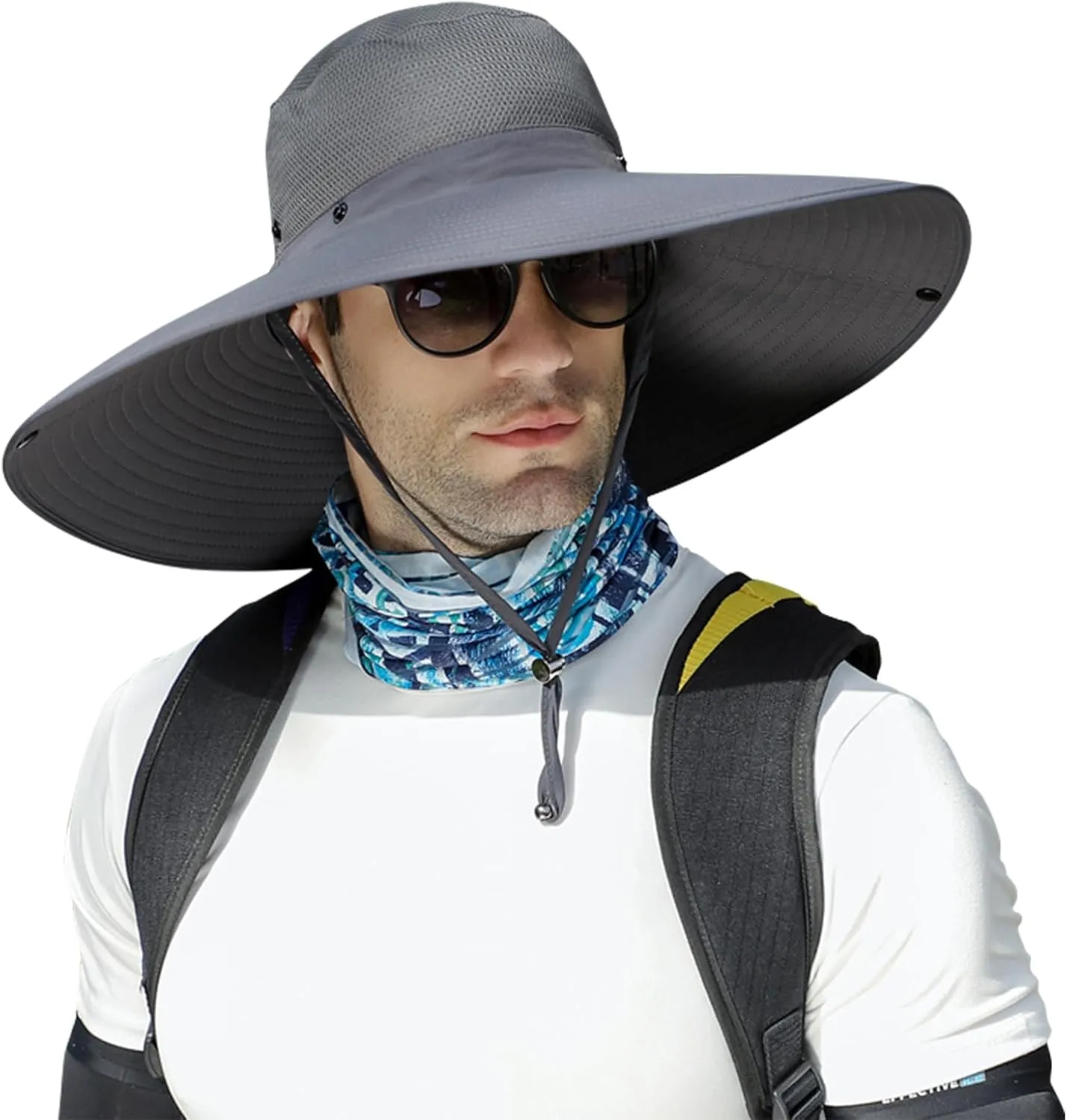 Peicees Men Wide Brim Sun Hats UPF50  Waterproof Breathable Bucket Hat with Removable Top for Fishing Hiking Camping Hunting