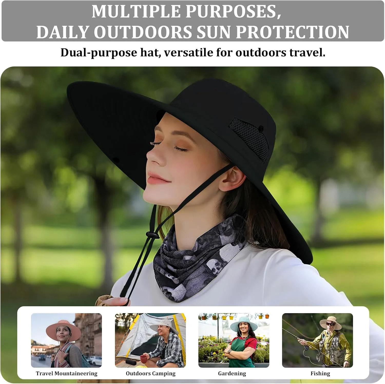Peicees Women Wide Brim Sun Hat UPF50  Waterproof Bucket Hat for Fishing Hiking Camping