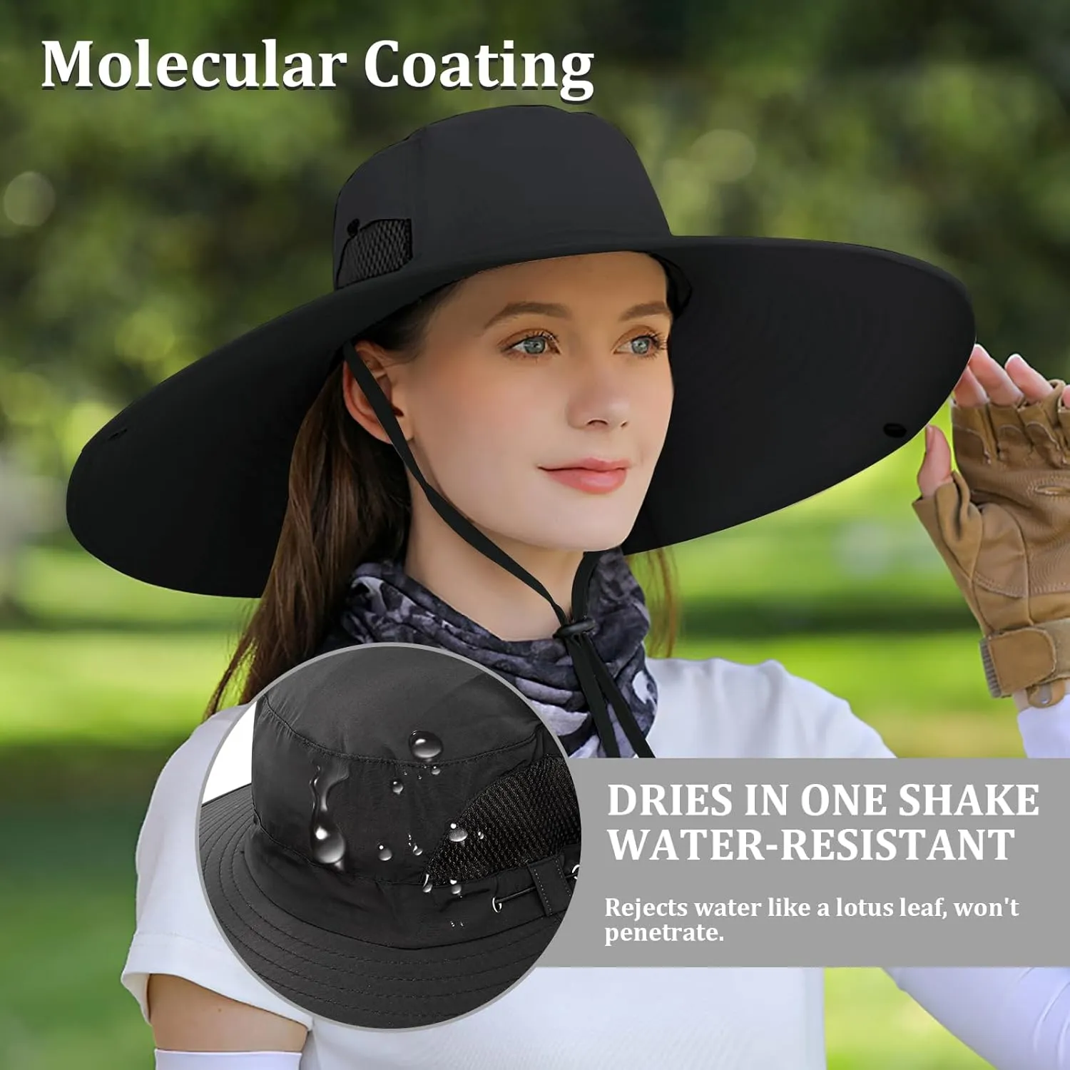 Peicees Women Wide Brim Sun Hat UPF50  Waterproof Bucket Hat for Fishing Hiking Camping