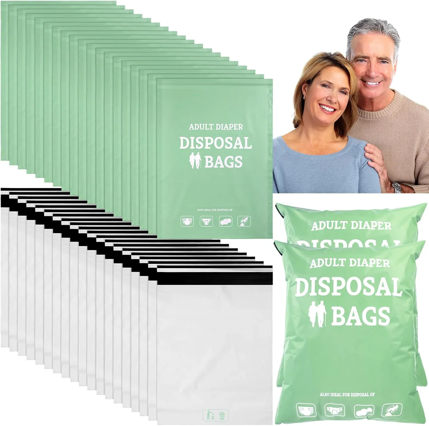 PerKoop 100 Pcs Extra Thick Large Adult Diaper Disposable Bags Odor Tight Sealing Disposal Bags Tear Resistance Sanitary for Feminine Products Prevents Leakage Incontinence Unscented Diaper Sacks
