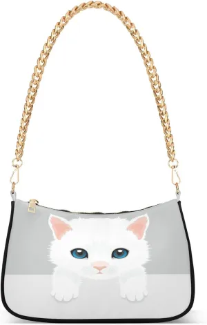 Persian Kitty Shoulder Bag for Women Hobo Tote Handbag Gold Chain Crossbody Bag with Zipper Clutch Purse Handbags