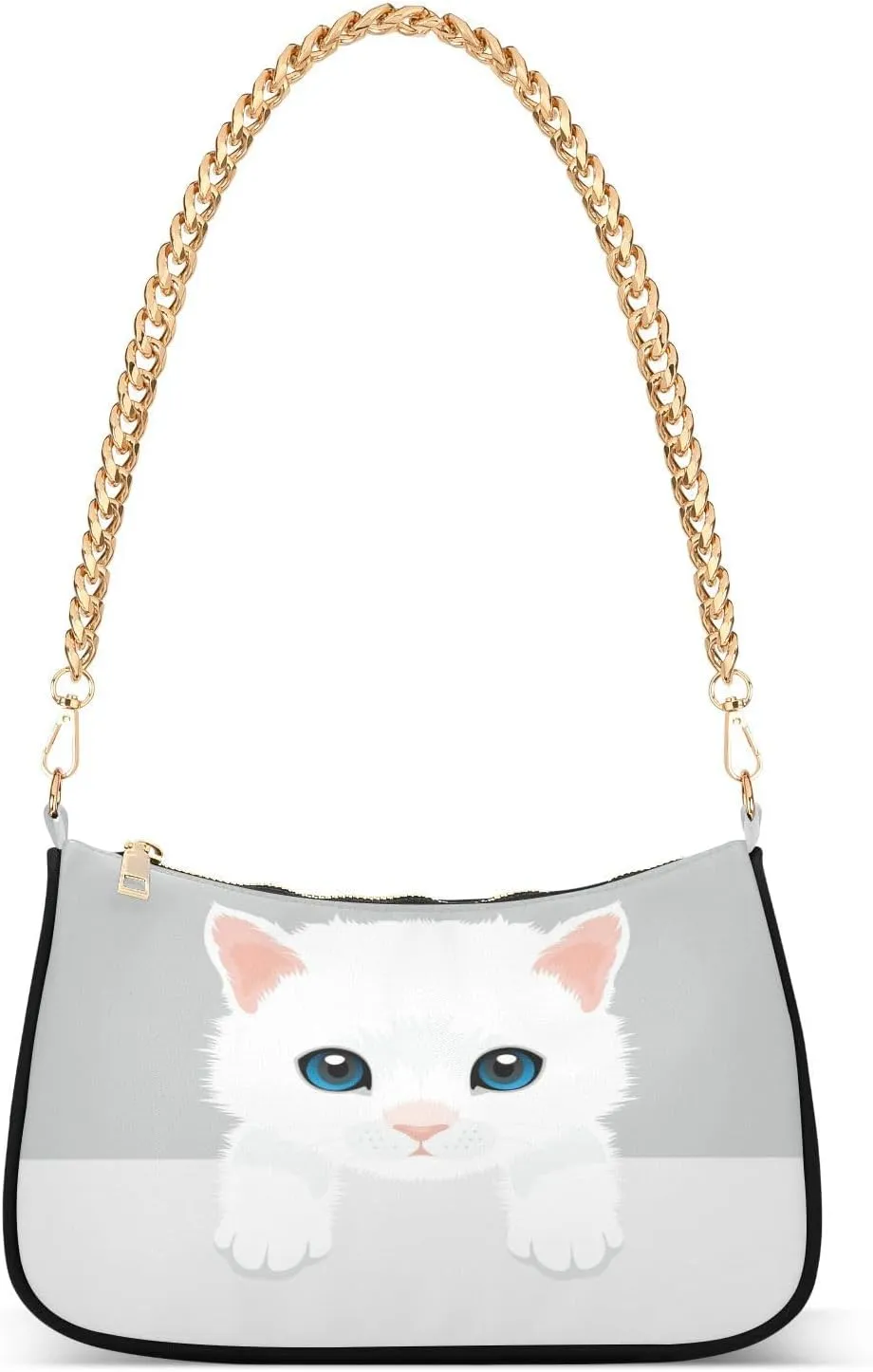 Persian Kitty Shoulder Bag for Women Hobo Tote Handbag Gold Chain Crossbody Bag with Zipper Clutch Purse Handbags