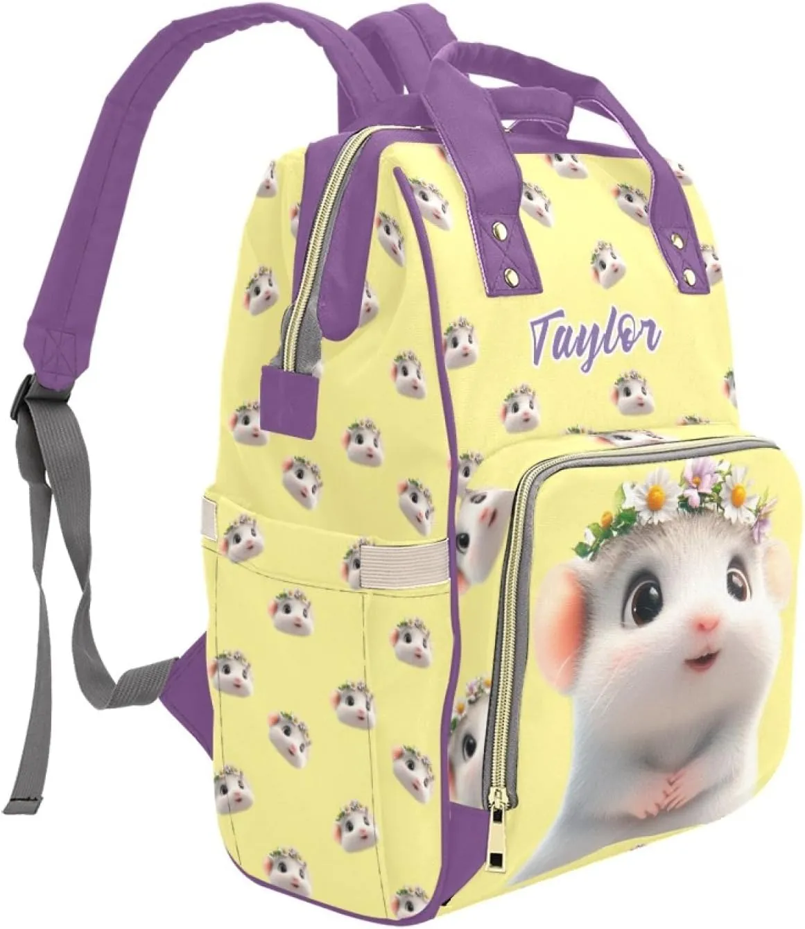Personalized Custom Name Mommy Backpack, Waterproof Diaper Bag, Large Capacity Multifunctional, Hamster and Guinea Pig Design