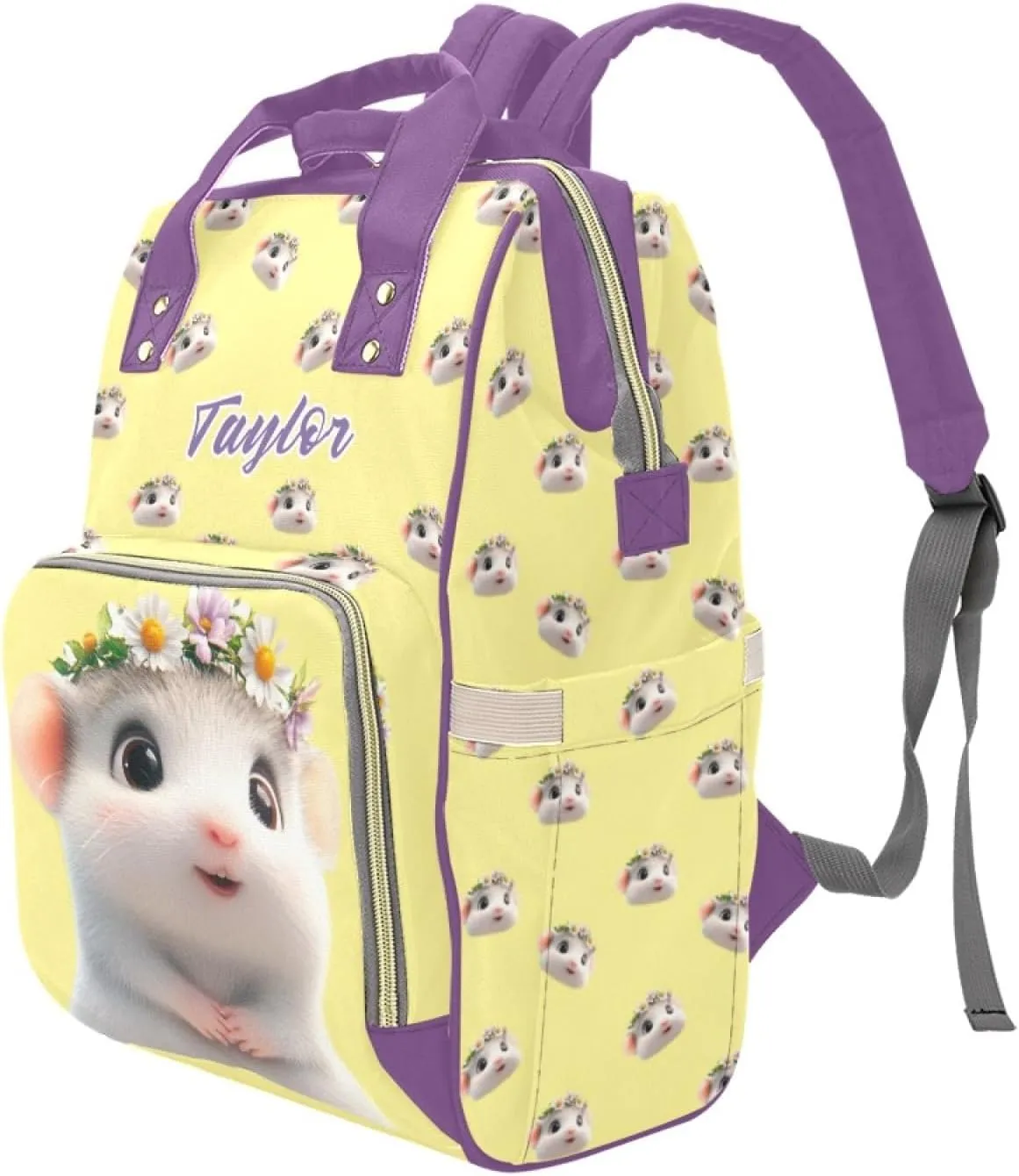 Personalized Custom Name Mommy Backpack, Waterproof Diaper Bag, Large Capacity Multifunctional, Hamster and Guinea Pig Design