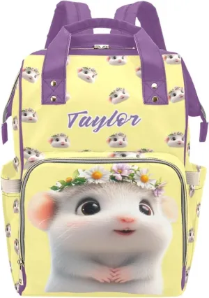Personalized Custom Name Mommy Backpack, Waterproof Diaper Bag, Large Capacity Multifunctional, Hamster and Guinea Pig Design