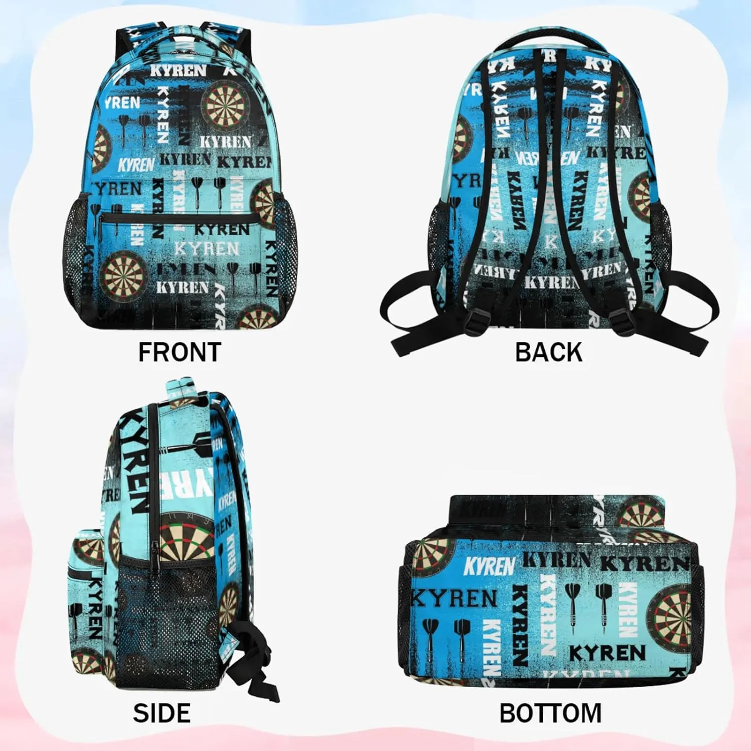 Personalized Darts Backpack, Custom Name Sports Bag Backpack for Men Women, Customized Laptop Backpacks Travel Camping Daypack, Blue