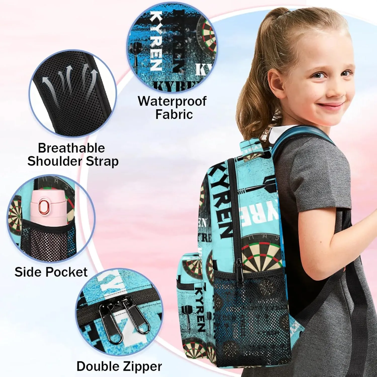 Personalized Darts Backpack, Custom Name Sports Bag Backpack for Men Women, Customized Laptop Backpacks Travel Camping Daypack, Blue