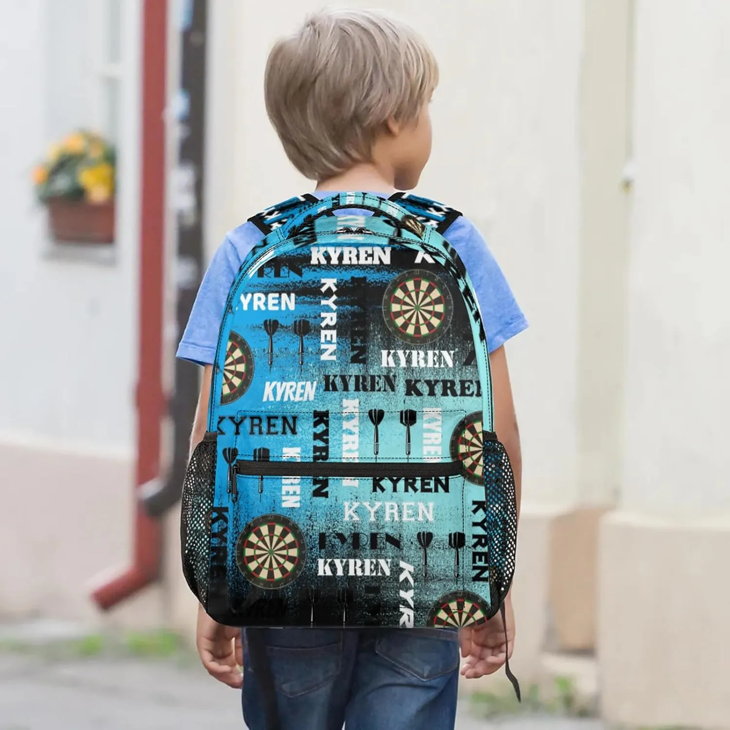 Personalized Darts Backpack, Custom Name Sports Bag Backpack for Men Women, Customized Laptop Backpacks Travel Camping Daypack, Blue