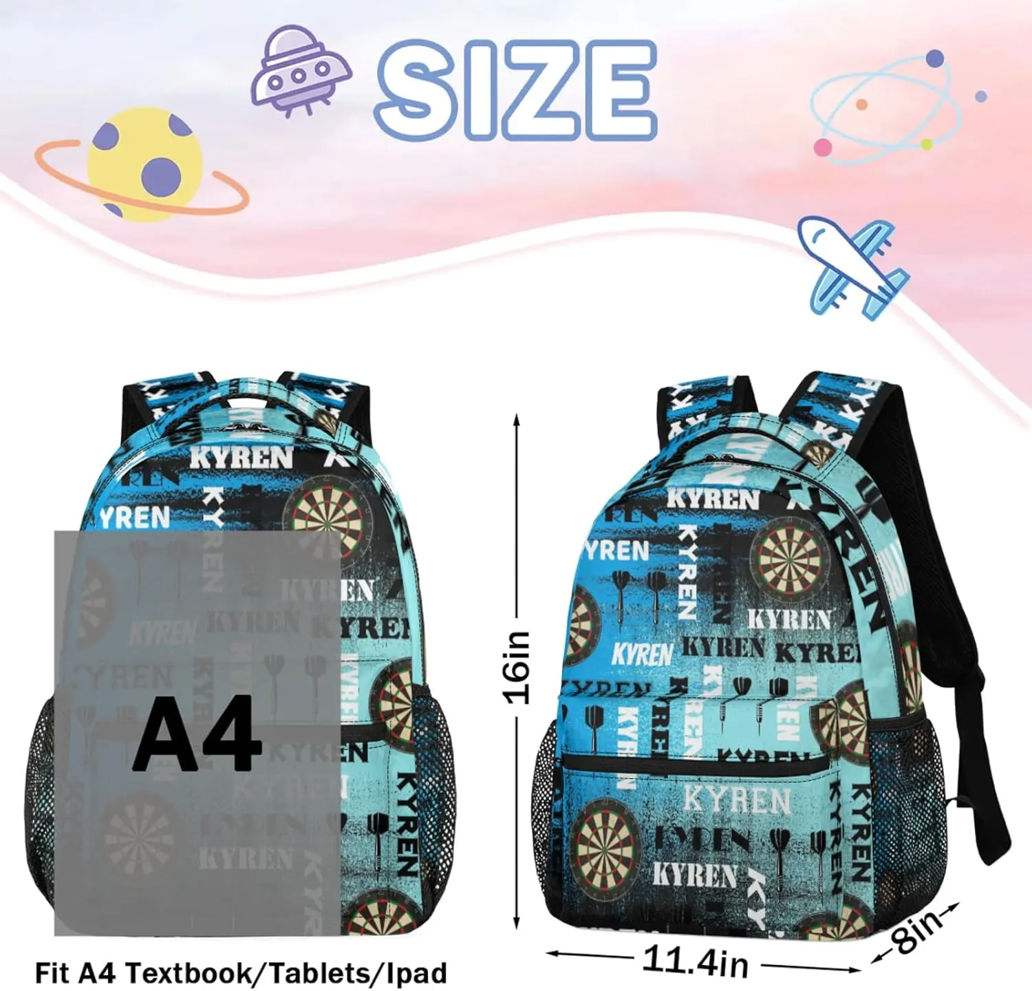 Personalized Darts Backpack, Custom Name Sports Bag Backpack for Men Women, Customized Laptop Backpacks Travel Camping Daypack, Blue
