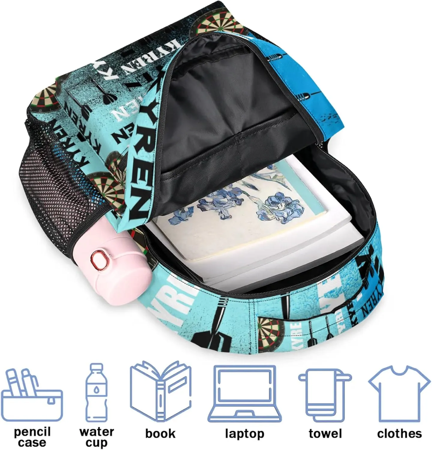 Personalized Darts Backpack, Custom Name Sports Bag Backpack for Men Women, Customized Laptop Backpacks Travel Camping Daypack, Blue