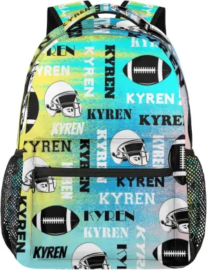 Personalized Football Backpack for Men Women, Custom Name Sports Bag Backpack, Laptop Backpacks Daypack for Travel Camping, Blue Yellow Pinks
