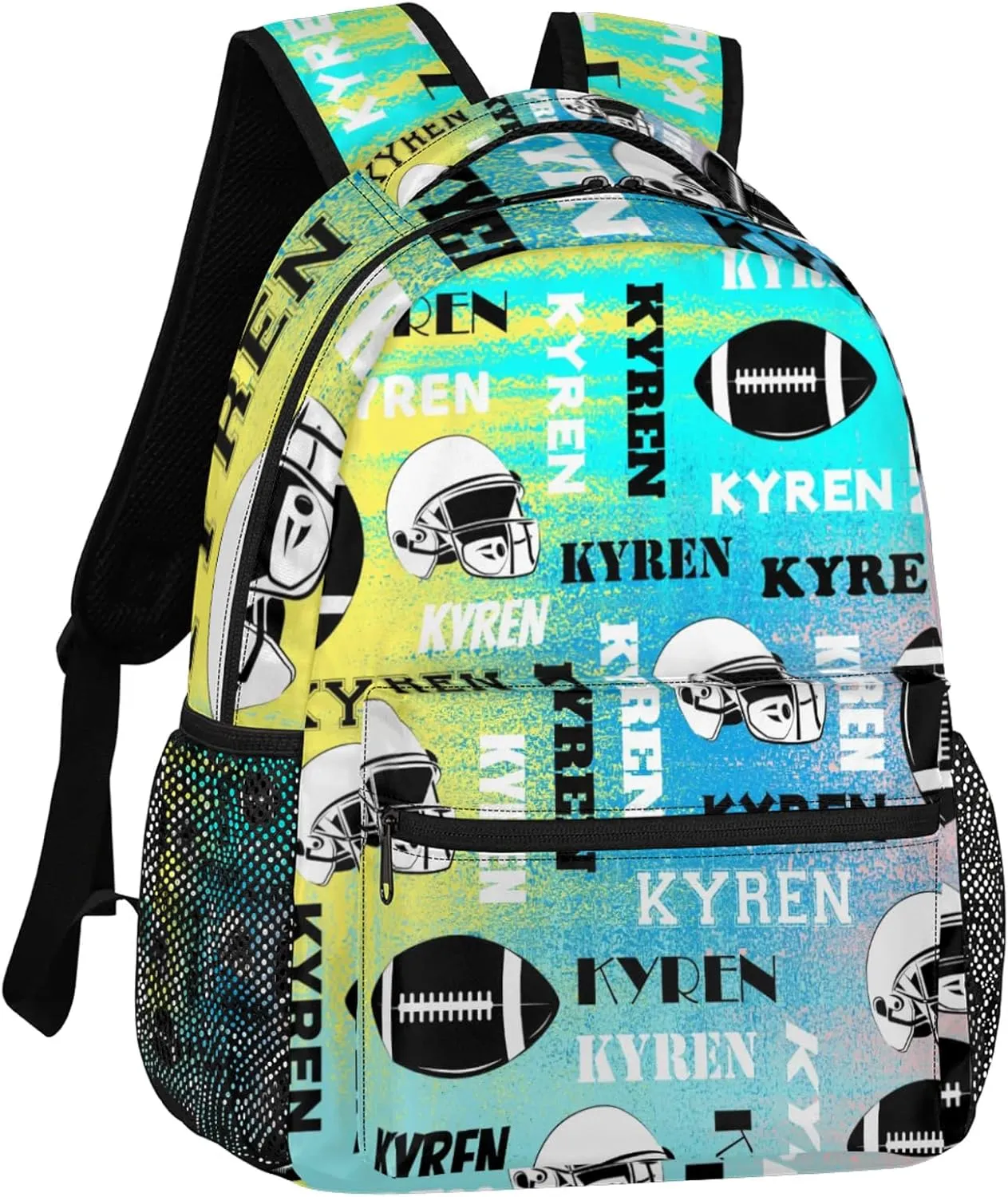 Personalized Football Backpack for Men Women, Custom Name Sports Bag Backpack, Laptop Backpacks Daypack for Travel Camping, Blue Yellow Pinks