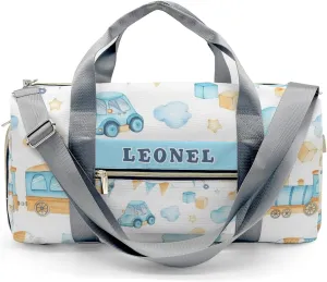 Personalized Gym Bag,Custom Name Cartoon Helicopter Car Bus Blue Sport Duffel Bag Weekender Carry On Travel Duffel Bag