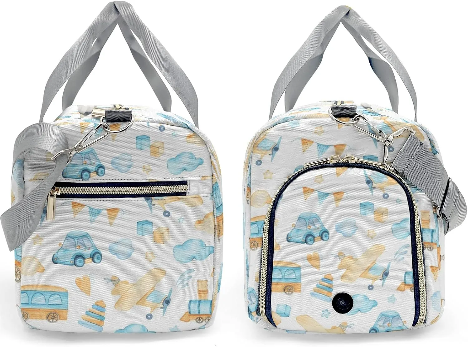 Personalized Gym Bag,Custom Name Cartoon Helicopter Car Bus Blue Sport Duffel Bag Weekender Carry On Travel Duffel Bag