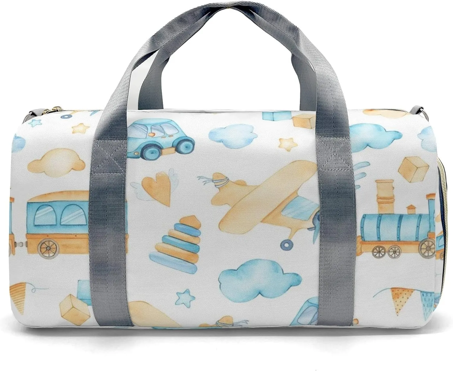 Personalized Gym Bag,Custom Name Cartoon Helicopter Car Bus Blue Sport Duffel Bag Weekender Carry On Travel Duffel Bag