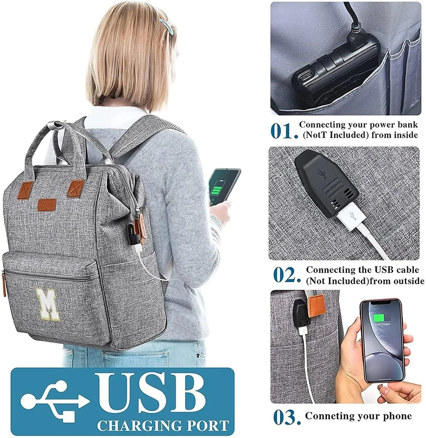 Personalized Initial Laptop Backpack for Women-Waterproof Teacher Backpack/College Backpack/Nurse Backpack for Work,Travel Bckapack with 15.6" Laptop Compartment-Birthday Gift for Women