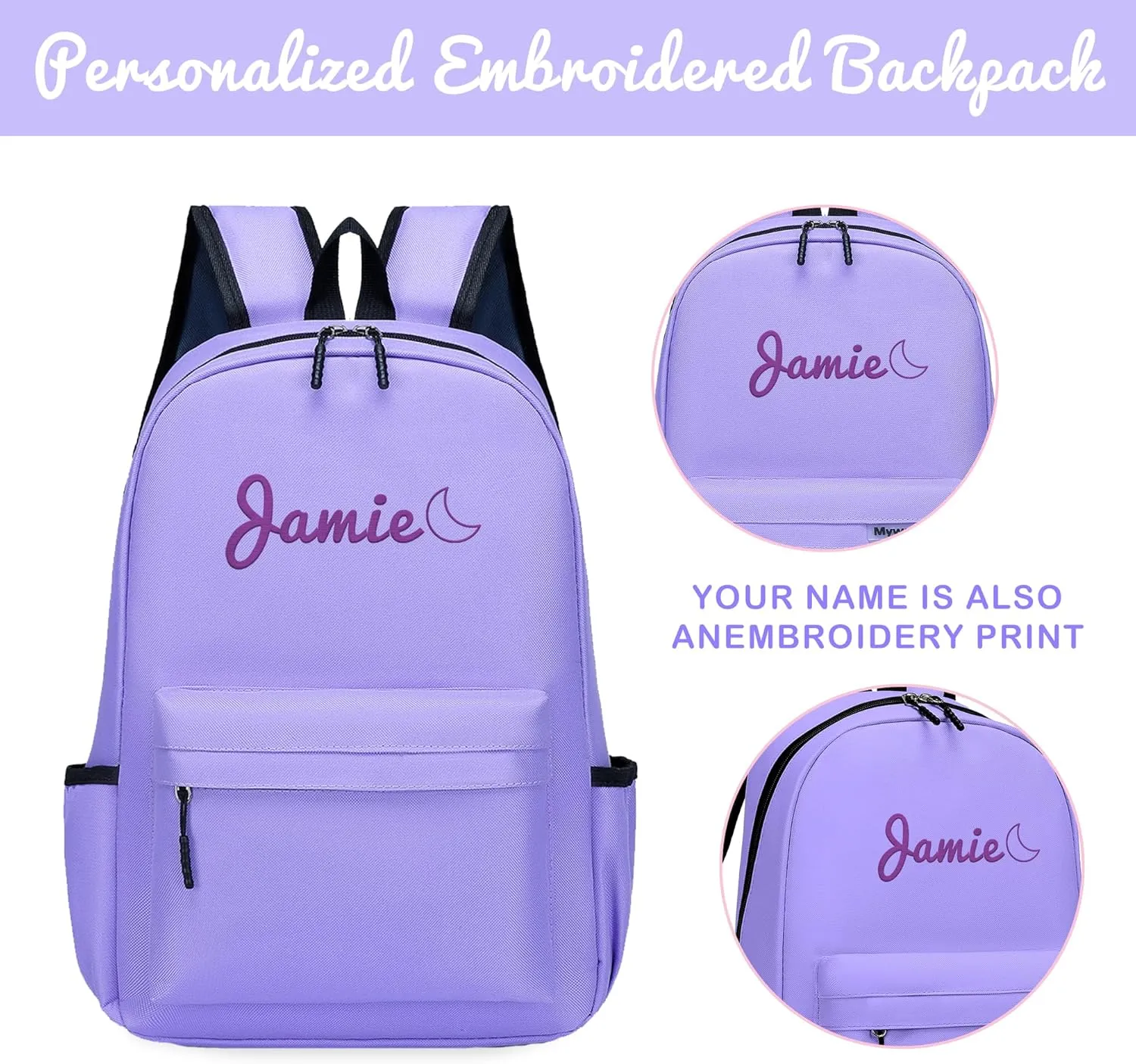 Personalized Kids Backpack for Teens Toddler Preschool Boys Girls, Custom Name Cute Kids School Backpack with Adjustable Padded Straps, Back to School Gifts for Boys Girls (Purple)