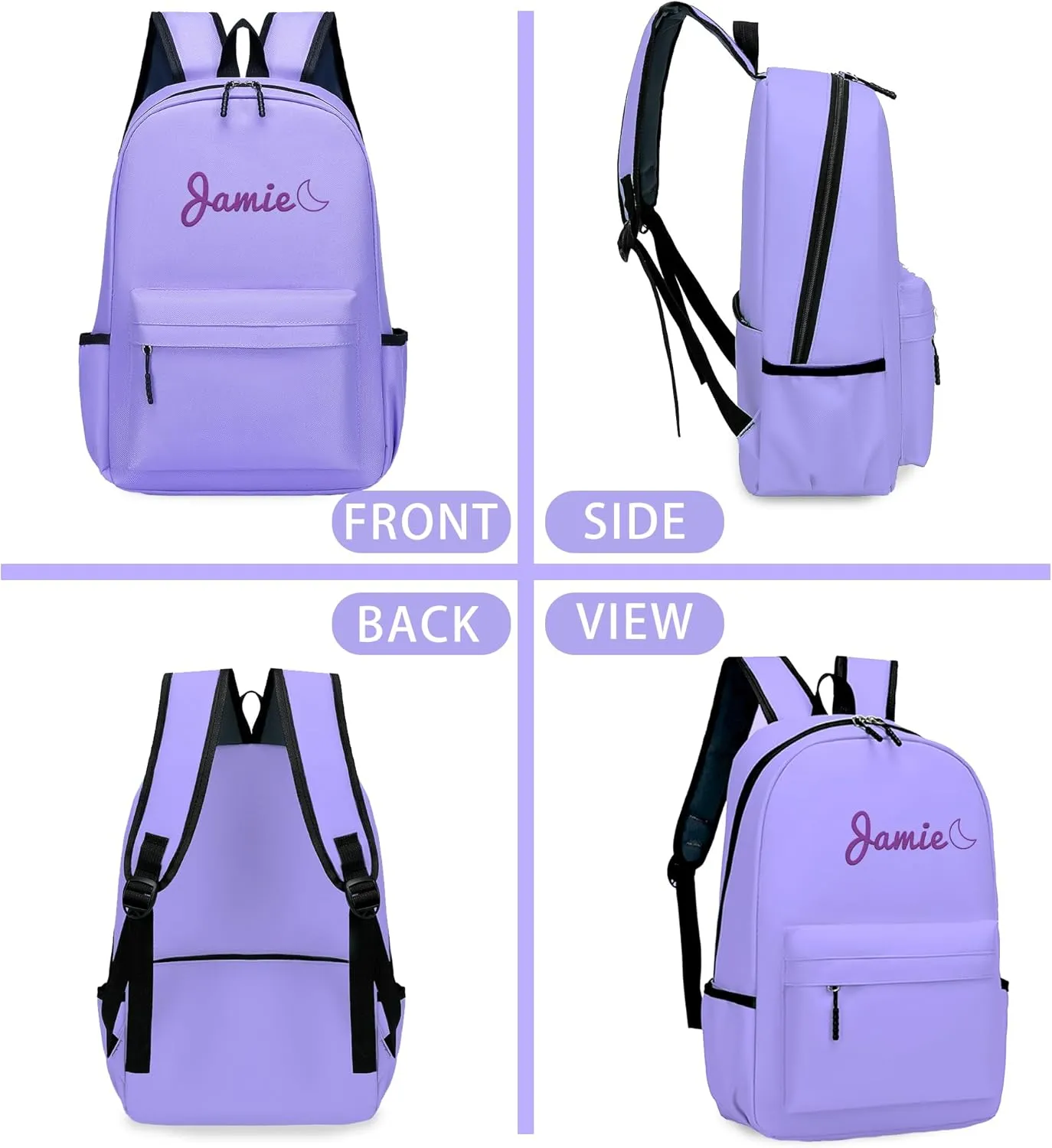Personalized Kids Backpack for Teens Toddler Preschool Boys Girls, Custom Name Cute Kids School Backpack with Adjustable Padded Straps, Back to School Gifts for Boys Girls (Purple)