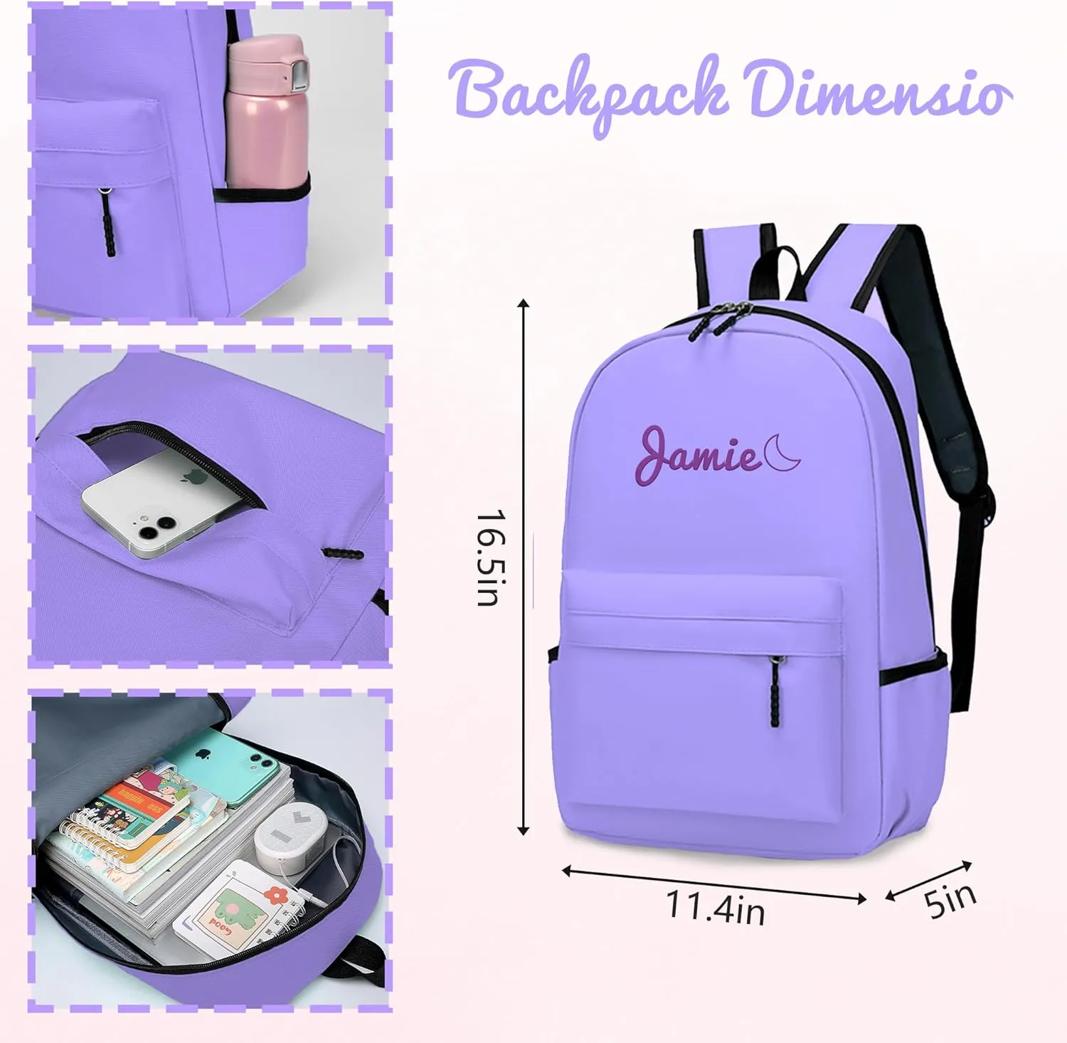 Personalized Kids Backpack for Teens Toddler Preschool Boys Girls, Custom Name Cute Kids School Backpack with Adjustable Padded Straps, Back to School Gifts for Boys Girls (Purple)
