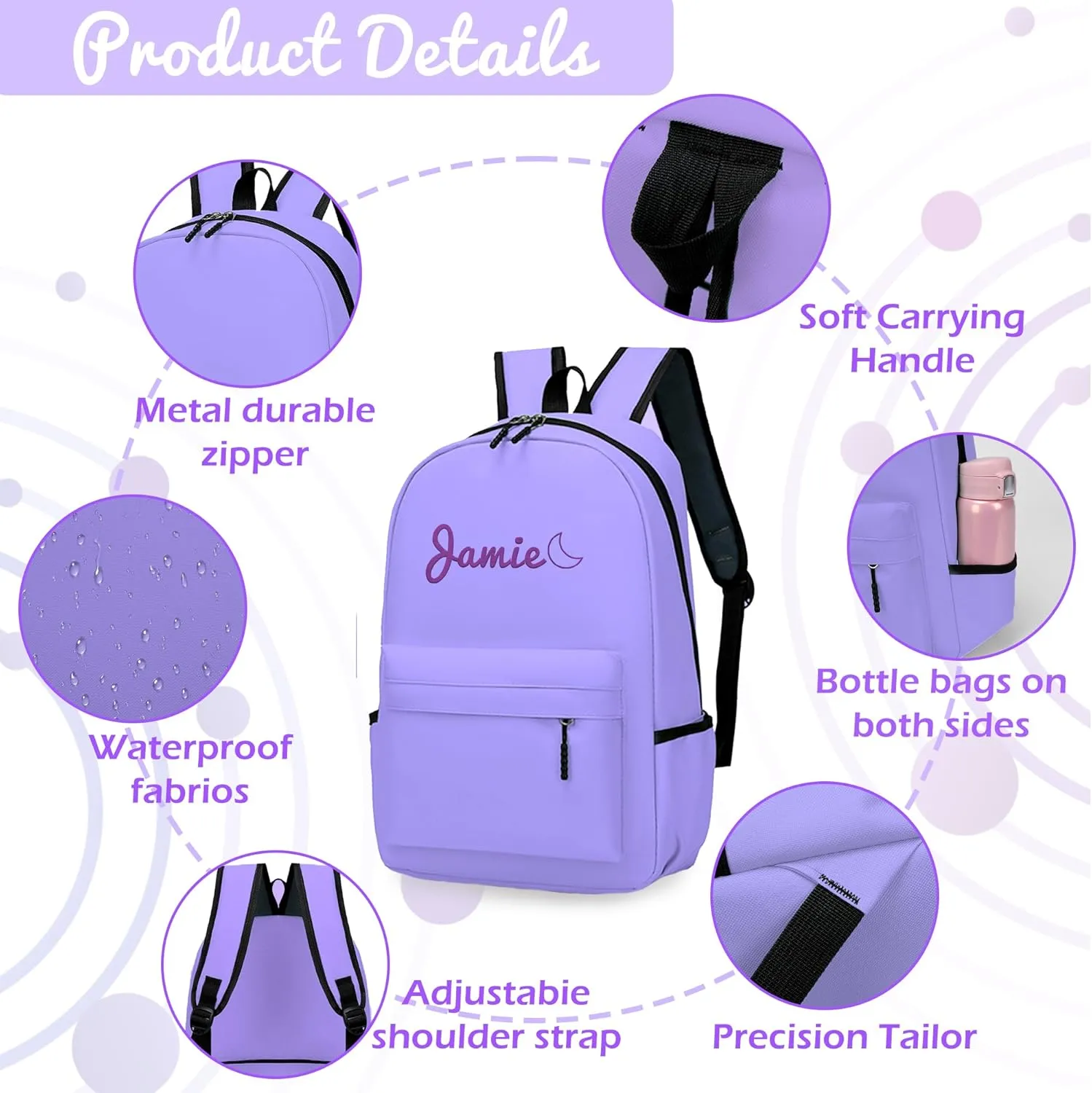 Personalized Kids Backpack for Teens Toddler Preschool Boys Girls, Custom Name Cute Kids School Backpack with Adjustable Padded Straps, Back to School Gifts for Boys Girls (Purple)