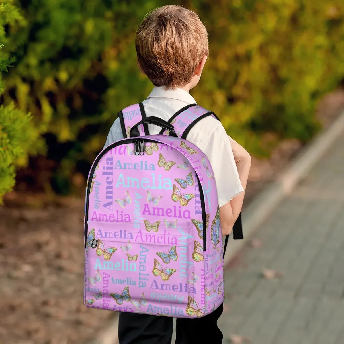 Personalized Kids Backpack School Bags for Girls, Custom Students Backpack Shoulder Bag Laptop Backpack Bookbag Gift for College School Travel Sport Pink Butter Glitter