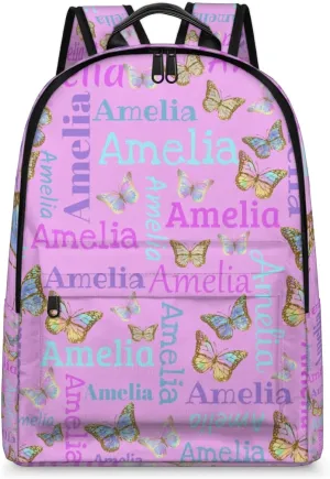 Personalized Kids Backpack School Bags for Girls, Custom Students Backpack Shoulder Bag Laptop Backpack Bookbag Gift for College School Travel Sport Pink Butter Glitter