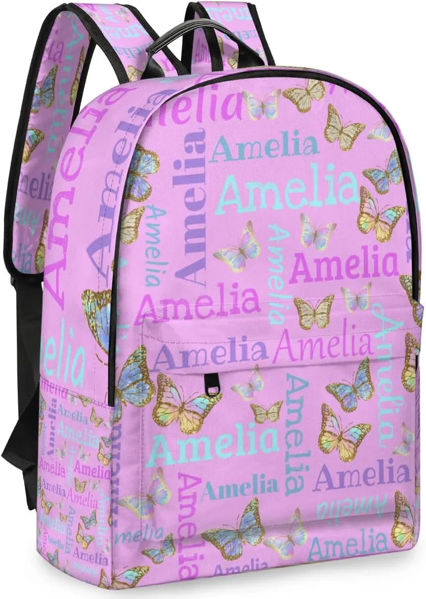 Personalized Kids Backpack School Bags for Girls, Custom Students Backpack Shoulder Bag Laptop Backpack Bookbag Gift for College School Travel Sport Pink Butter Glitter
