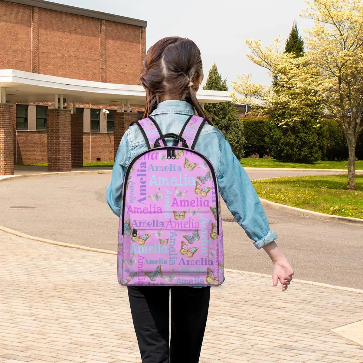 Personalized Kids Backpack School Bags for Girls, Custom Students Backpack Shoulder Bag Laptop Backpack Bookbag Gift for College School Travel Sport Pink Butter Glitter