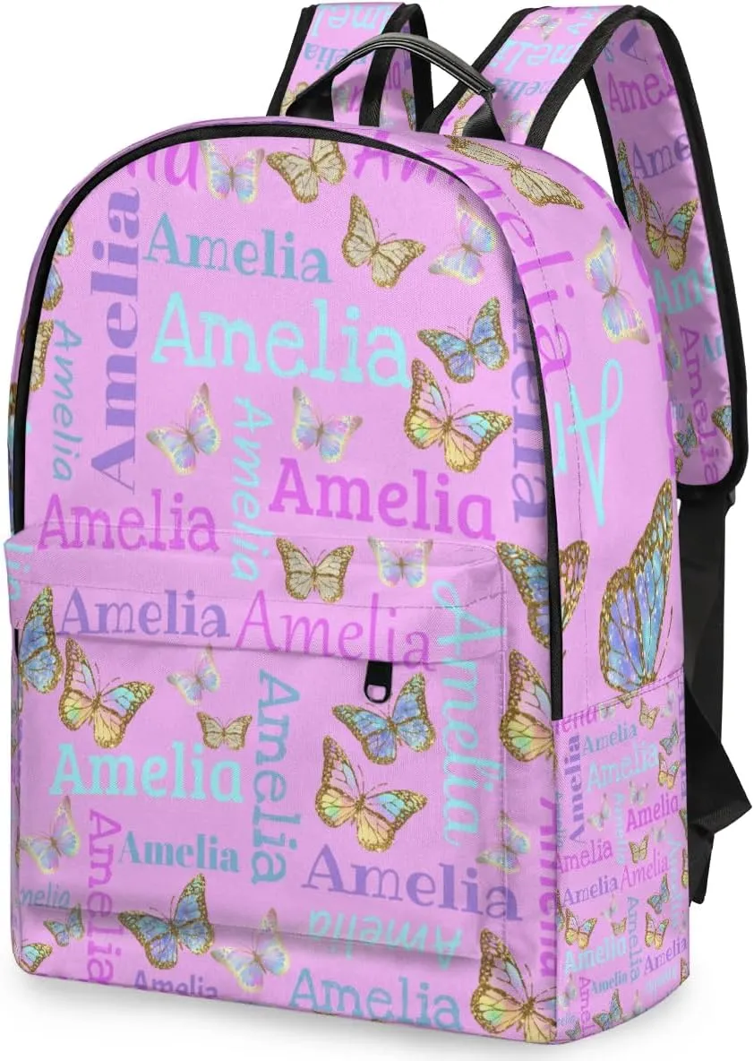 Personalized Kids Backpack School Bags for Girls, Custom Students Backpack Shoulder Bag Laptop Backpack Bookbag Gift for College School Travel Sport Pink Butter Glitter
