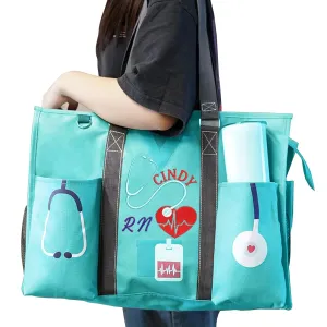 Personalized Nurse Tote Bag & Makeup Bag for Women - Custom RN, LPN, CNA, PA, Medical Staff Bags - Waterproof Oxford Canvas Nurse Tote Bags for Work - Large Capacity Tote & Compact Makeup Bag Sets