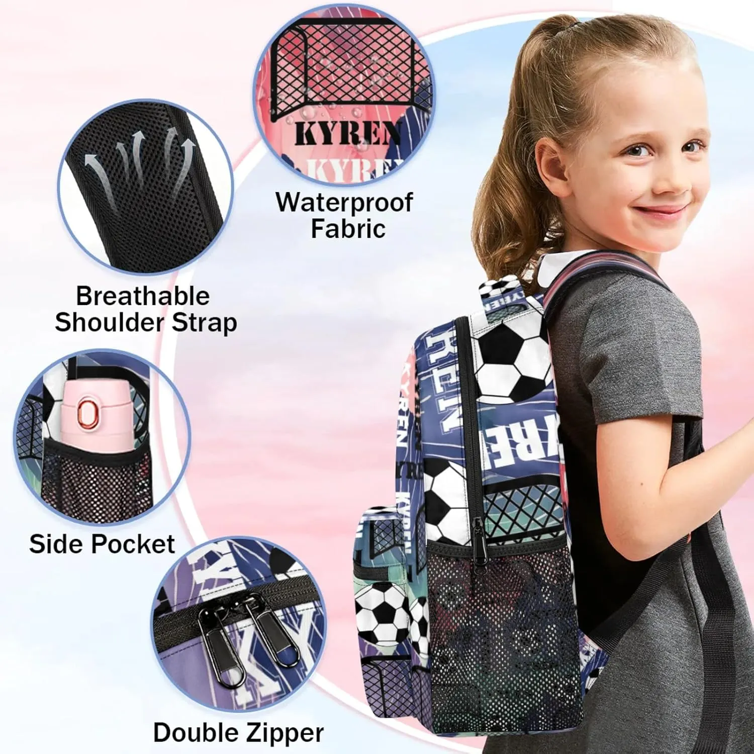 Personalized Soccer Backpack for Men Women, Custom Name Sports Bag Backpack Customized Laptop Backpacks Travel Camping Daypack, Red Purple