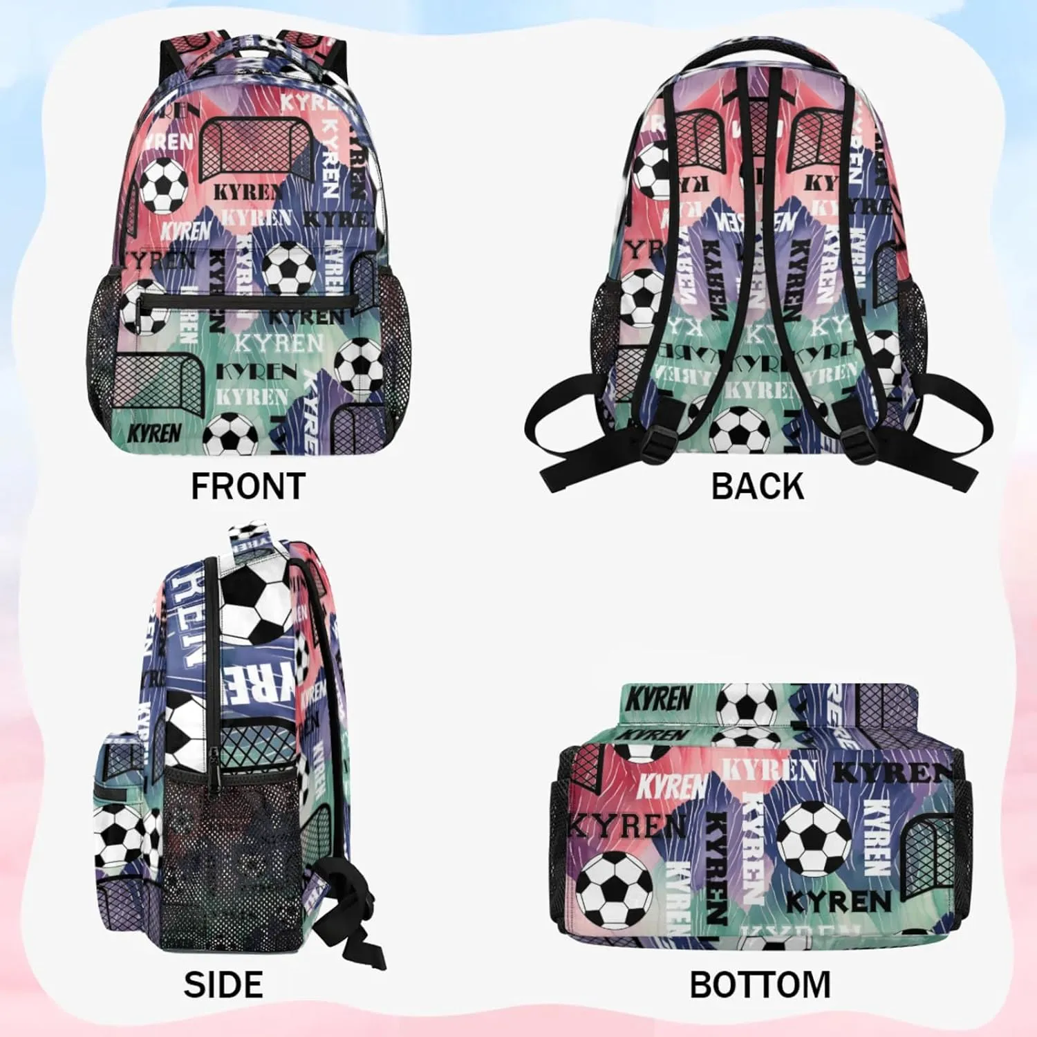 Personalized Soccer Backpack for Men Women, Custom Name Sports Bag Backpack Customized Laptop Backpacks Travel Camping Daypack, Red Purple