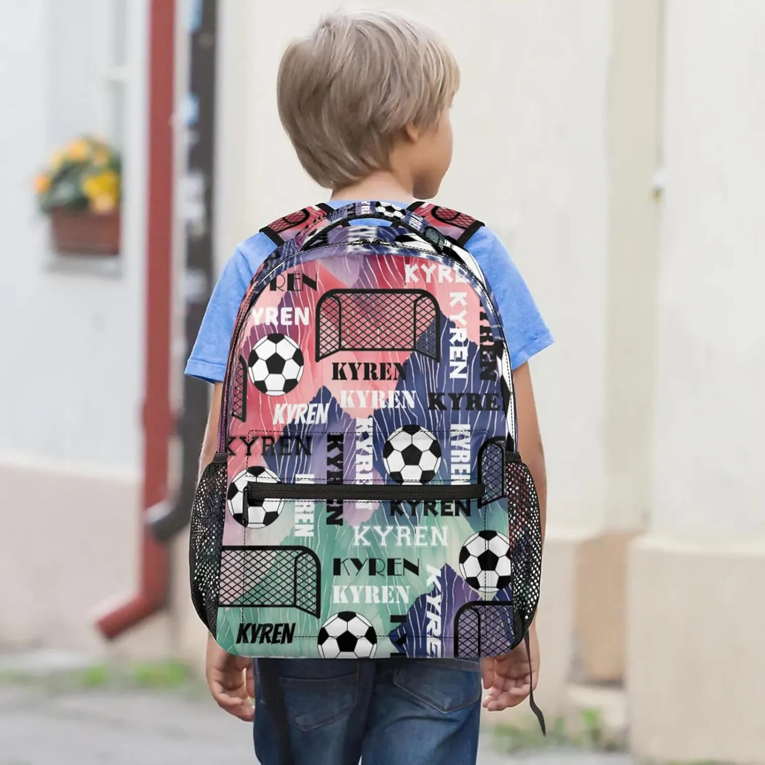 Personalized Soccer Backpack for Men Women, Custom Name Sports Bag Backpack Customized Laptop Backpacks Travel Camping Daypack, Red Purple