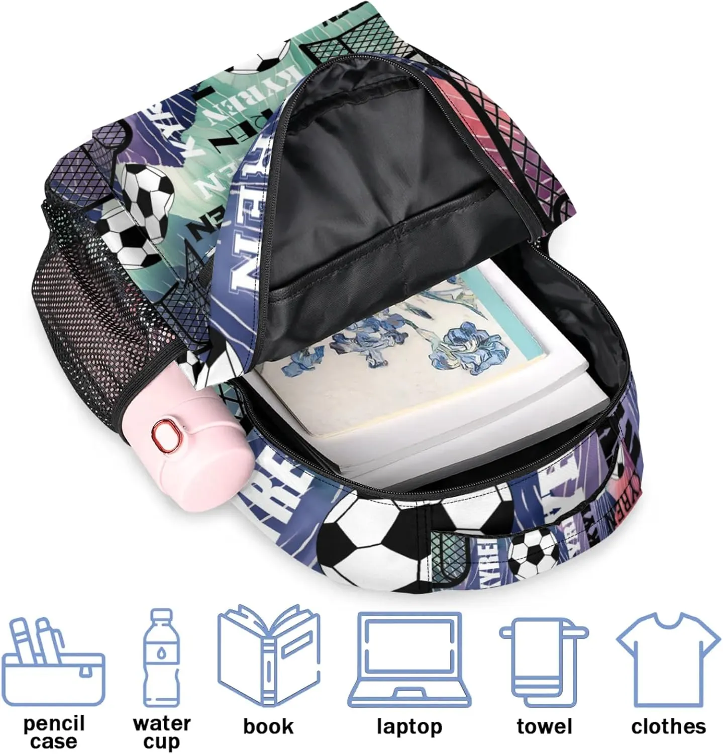 Personalized Soccer Backpack for Men Women, Custom Name Sports Bag Backpack Customized Laptop Backpacks Travel Camping Daypack, Red Purple