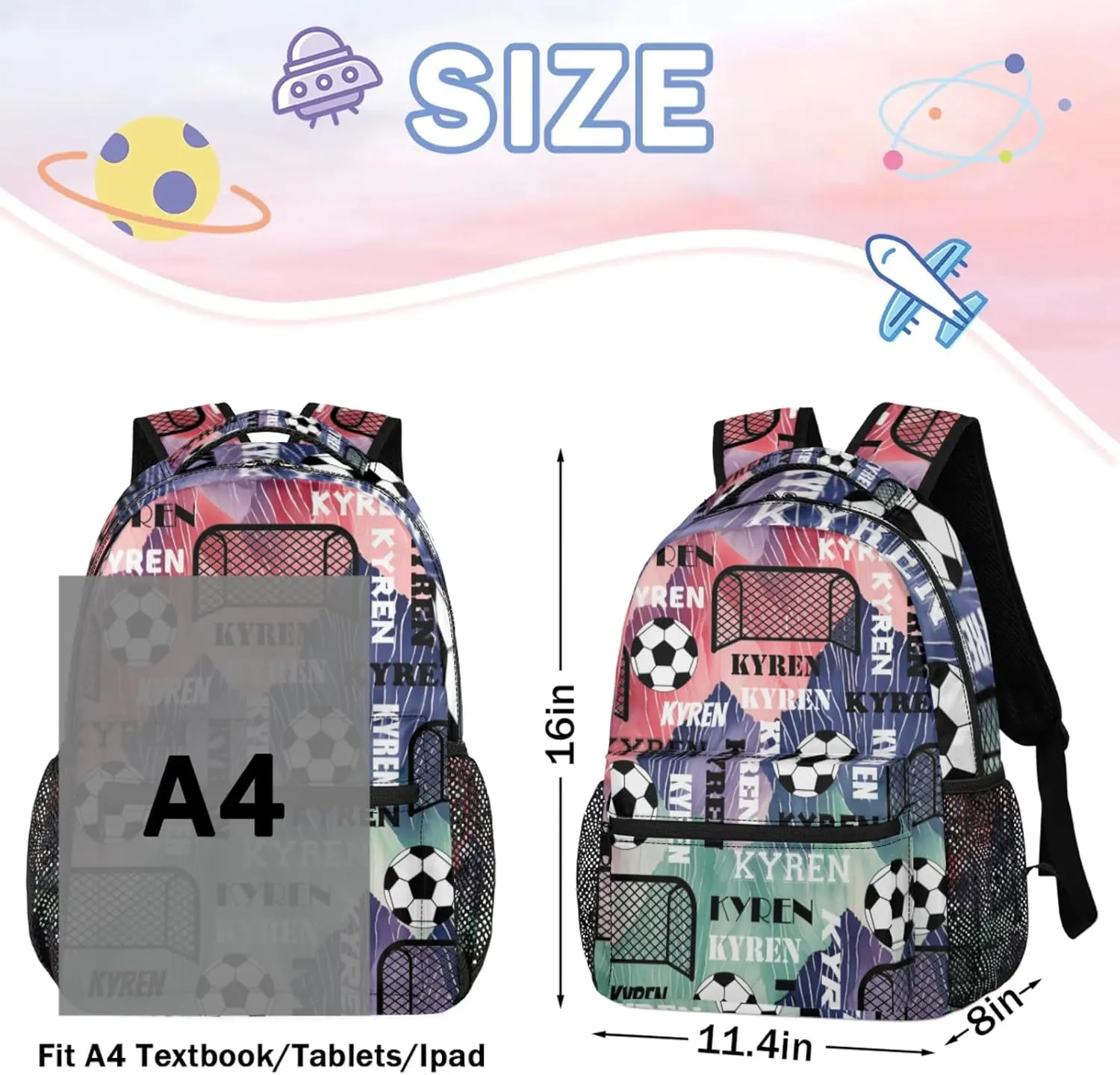 Personalized Soccer Backpack for Men Women, Custom Name Sports Bag Backpack Customized Laptop Backpacks Travel Camping Daypack, Red Purple