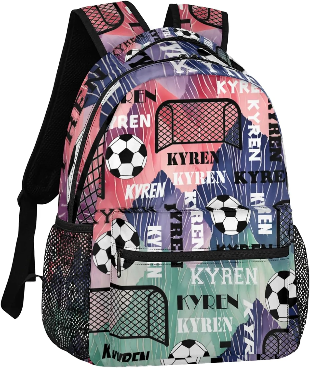 Personalized Soccer Backpack for Men Women, Custom Name Sports Bag Backpack Customized Laptop Backpacks Travel Camping Daypack, Red Purple