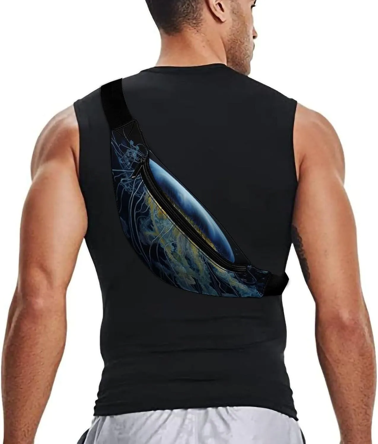 Personalized Waist Packs with Adjustable Strap,Blue And Gold Jellyfish CrossBody Fanny Pack Casual Bag for Travel Sports Running Hiking