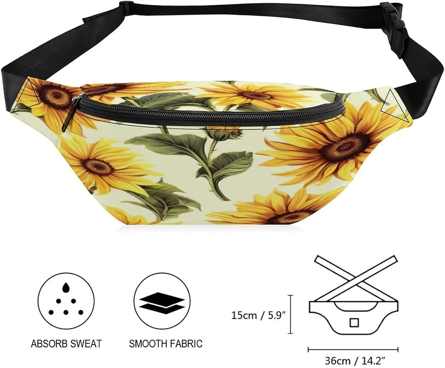 Personalized Waist Packs with Adjustable Strap,Summer Sunflower CrossBody Fanny Pack Casual Bag for Travel Sports Running Hiking